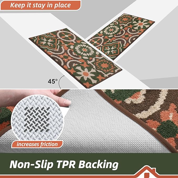 BEQHAUSE Dirt Trapper Door Mat 24" x 36", Non-Slip Entryway Rugs Washable, Floor Mat Stain Resistant and Absorbent Welcome Mat for Front Back Door, Muddy Wet Shoes & Paws, Boho Geometric Floral-Ruum Studio Home
