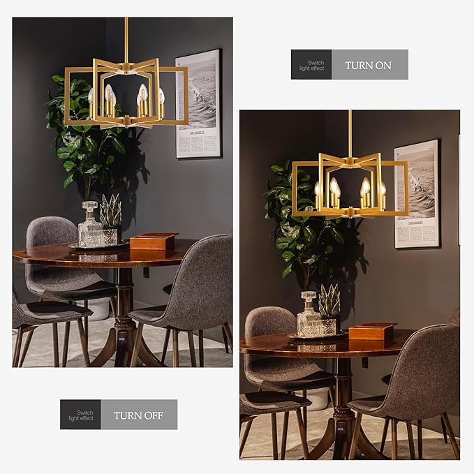 Modern Farmhouse Gold Chandeliers for Dining Room, 6-Light Industrial Metal Chandeliers Geometric Pendant Lights Kitchen Island for Entryway Stairway Foyer Hallway-Ruum Studio Home