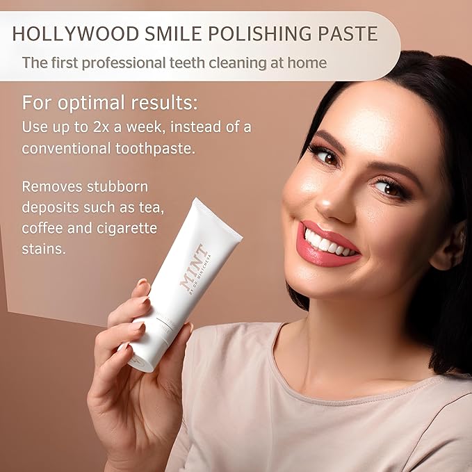 Mint Hollywood Smile polishing Paste with whitening Effect (1x 75 ml) - Professional Teeth Cleaning at Home - Effective deep Cleaning - Smooth, White Teeth - Microplastic-Free - by Dr. Mintcheva-Ruum Studio Home