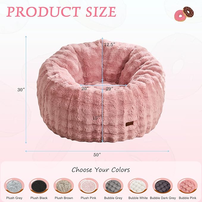 Hobestluk Bean Bag Chair Oversized Bean Bag Chair for Adults Donut-Shaped Large Bean Bag with Spacious Design for Living Room Bedroom or Reading Nook (Bubble Pink)-Ruum Studio Home