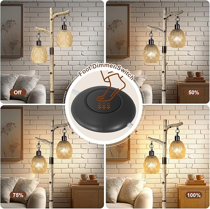 Scenekoy Retro 68.5” Tall Floor Lamp With Carving Shade, Farmhouse Resin Standing Lamp & Faux Birch Tree Finish, Dimmable Corner Lamp Stand Up Light with Bulb Prefer for Living Room Bedroom Home Decor-Ruum Studio Home