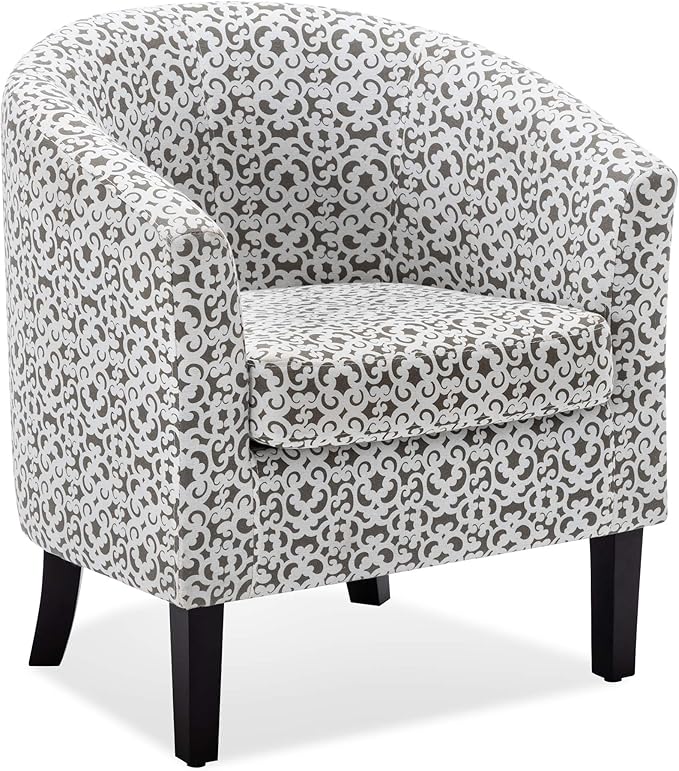 BELLEZE Accent Barrel Chair, Linen Round Chair Club Tub Sofa Corner Chair with Flared Legs and Cozy Soft Padding for Living Room Bedroom Waiting Room - White & Brown-Ruum Studio Home