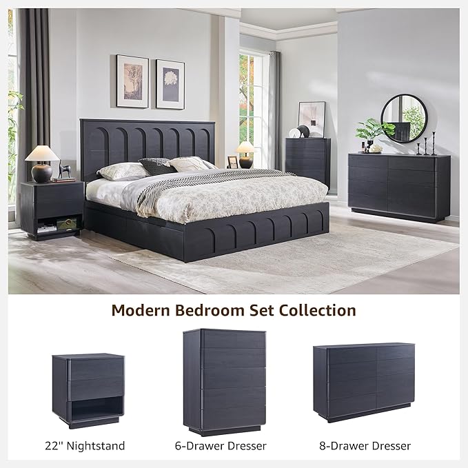 Nightstand Set of 2 with Charging Station, 22" Large Modern Bedside Table with 2 Drawers Storage,Push-to-Open End Table for Bedroom,Living Room,Black-Ruum Studio Home
