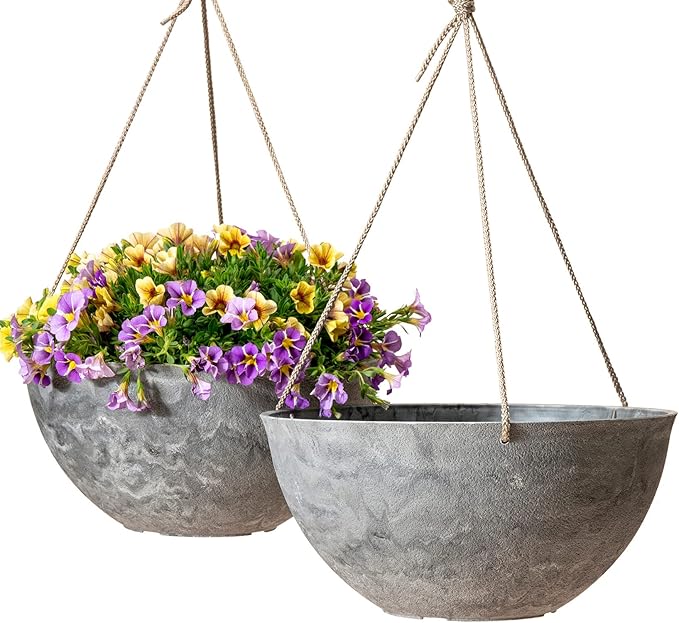 LA JOLIE MUSE Large Hanging Planters for Indoor Outdoor Plants, Hanging Flower Pots Marble Pattern (13.2 Inch,Set of 2)-Ruum Studio Home