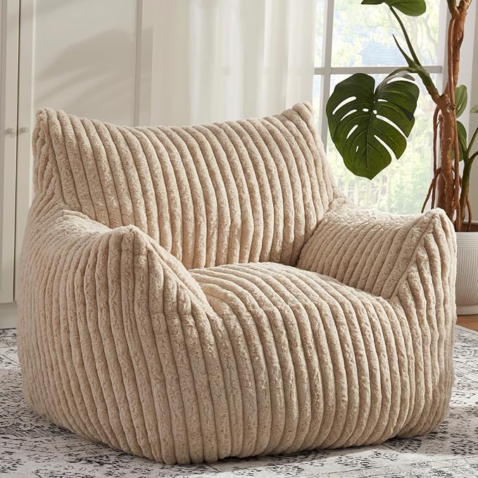Giant Bean Bag Chairs for Adults with Filling Plush Fluffy Bean Bag Chairs for Teens with Armrests Comfy BeanBag Lazy Couch Sofa Chair for Bedroom Living Room Reading-Ruum Studio Home