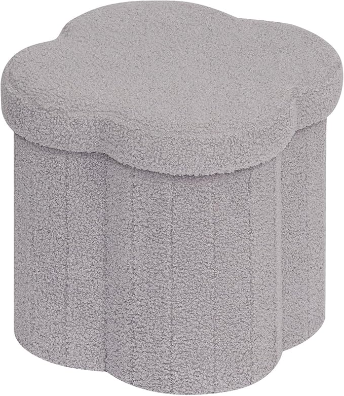 B FSOBEIIALEO Storage Ottoman Cube, Flowers Shaped Ottomans with Storage Foot Stool Footrest, Boucle Ottoman Seat for Dorm Room, Faux Teddy Fur, Grey 15"x15"x15"-Ruum Studio Home