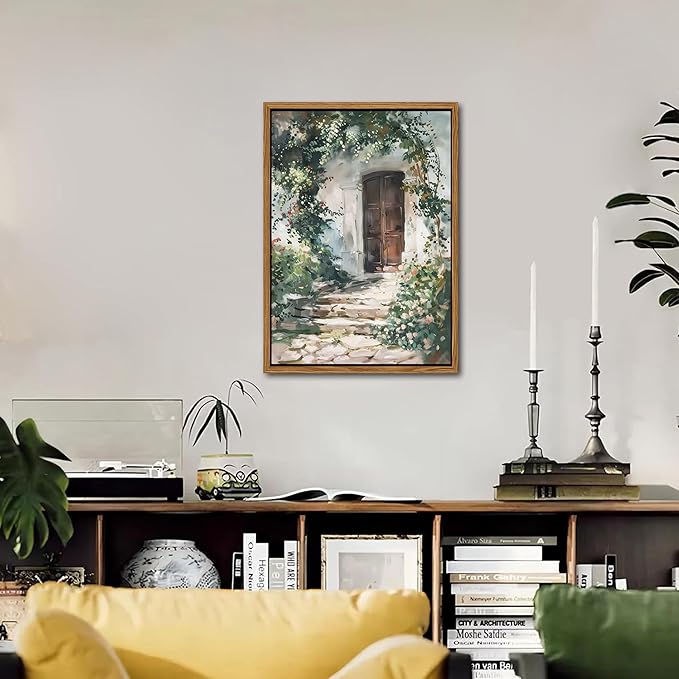 Floating Framed Canvas Vintage Wall Art, Rustic Cottage Spring Garden Oil Paintings Print, Country Floral Pictures Wall Decor for Living Room Bedroom Office Home Decor 12x16 inch-Ruum Studio Home