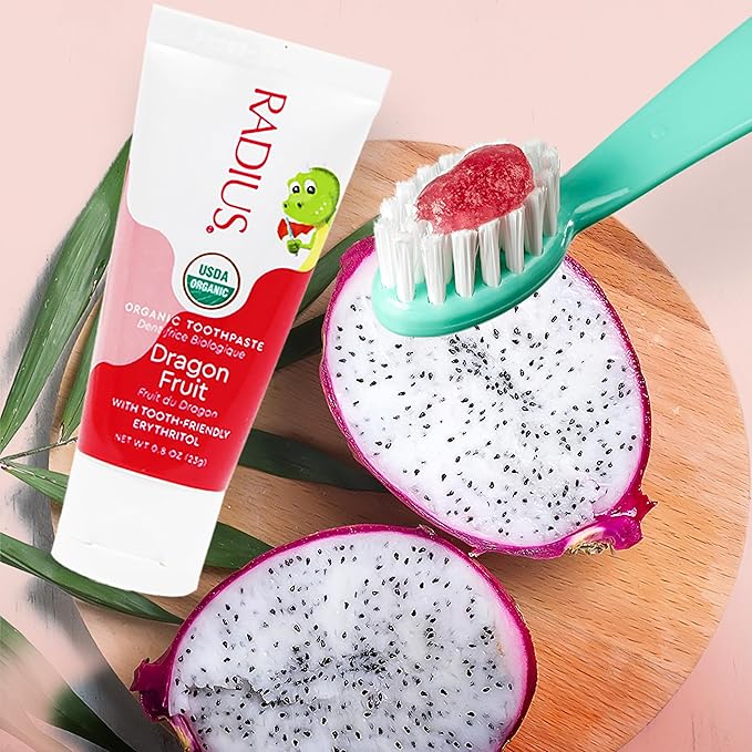 RADIUS USDA Organic Kids Toothpaste 3oz Non Toxic Chemical-Free Gluten-Free Designed to Improve Gum Health for Children's 6 Months and Up - Dragon Fruit - Pack of 6-Ruum Studio Home