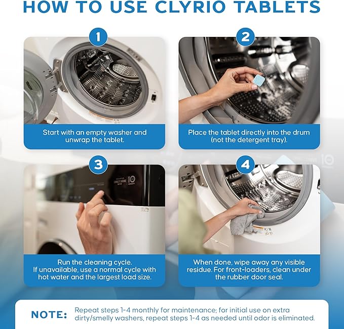Clyrio Washing Machine Cleaner, 1-Year Supply of Washing Machine Cleaning Tablets, Great for Freshening Top and Front Loaders, 24 Concentrated Tablets-Ruum Studio Home