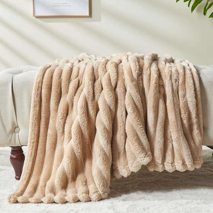 NEWCOSPLAY Super Soft Twin Blanket Brown Premium Silky Flannel Fleece 3D Ribbed Jacquard Lightweight Bed Blanket All Season Use (Brown Ribbed, Twin(60"x80"))-Ruum Studio Home