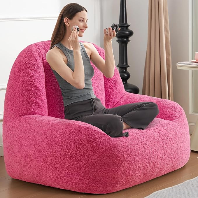 Homguava Bean Bag Chairs for Adults,Giant Beanbag Couch Adult Bean Bag Chair with Filler Included,Modern Lazy Sofa Comfy Chair for Living Room(Pink)-Ruum Studio Home