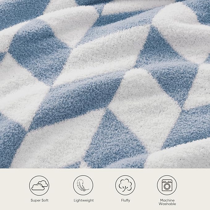 Snuggle Sac Twin Size Blue Blankets for Bed, Super Soft Warm Blankets Oversized Cozy Knit Fuzzy Blanket for Living Room, Chevron Blue,60x80 inches-Ruum Studio Home