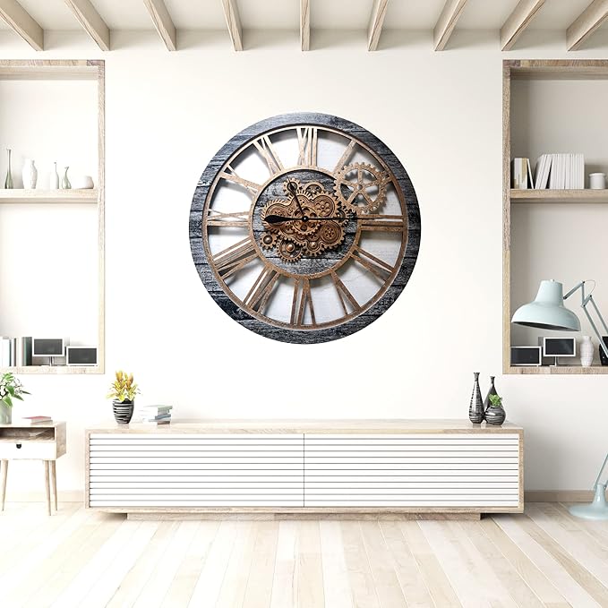 The Gears Clock 36'' Inch Real Moving Gear Wall Clock Vintage Industrial Oversized Rustic Farmhouse (Vintage Carbon Grey and Bronze)-Ruum Studio Home