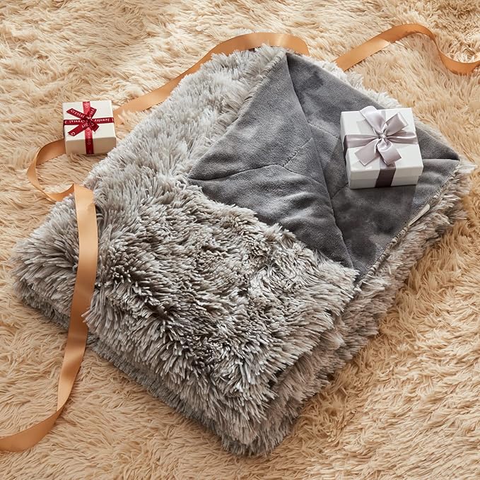 GONAAP Fuzzy Faux Fur Throw Blanket Twin Size Frosty Grey Super Soft Cozy Plush Fuzzy Shaggy Blanket for Couch Sofa Bed (Frosty Grey, Twin(60"x80"))-Ruum Studio Home