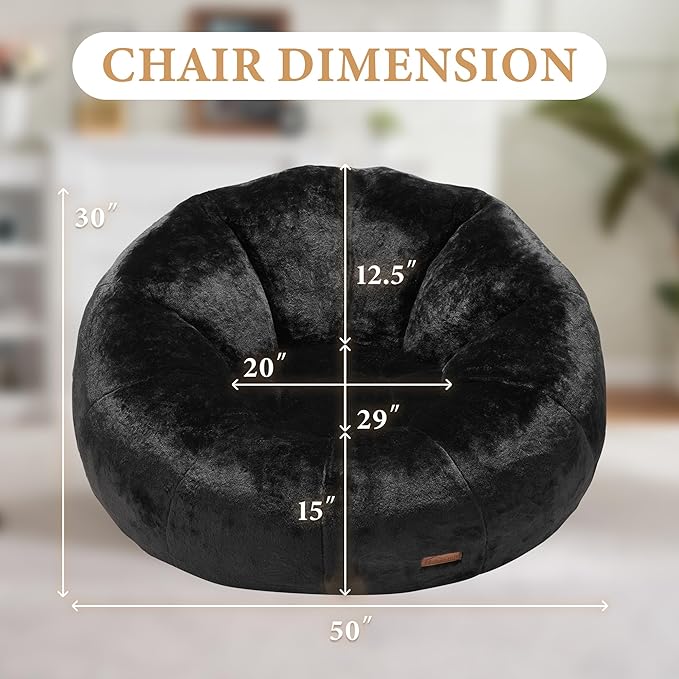 Hobestluk Bean Bag Chairs Large Bean Bag Couch for Adults Stuffed Sofa Chair Comfy Giant Bean Bag Chair with Spacious Design for Reading, Playing or Relaxing (Black)-Ruum Studio Home