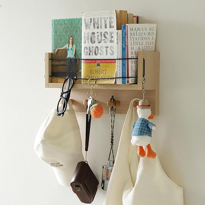 Entrance Coat Rack ，Coat Hooks, Wall-Mounted Wooden Hook Rack, Wall-Mounted Shelves are Very Suitable (Oak Colored Finish-A)-Ruum Studio Home