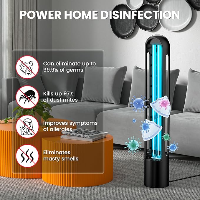 UV Light Sanitizer, Ultraviolet Lamp with Remote Control for Bed Bugs and Dust Mites, Home Disinfection Device UV Lamp for Home, Room & Kitchen, Ultraviolet Light with 3 Speed Timings-Ruum Studio Home
