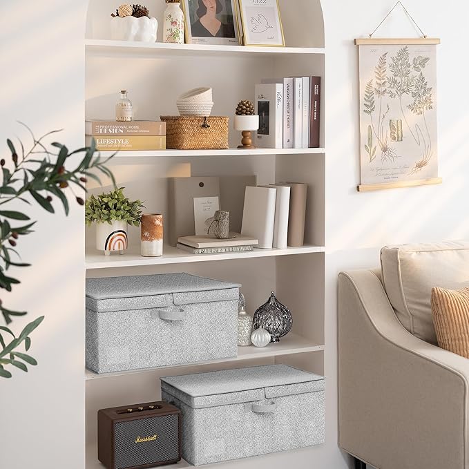 GRANNY SAYS Large Storage Bins with Lids, Decorative Storage Box for Shelves, Fabric Storage Bins Foldable, Storage Basket for Clothes, Keepsake Box, Jumbo, Gray, 2-Pack-Ruum Studio Home