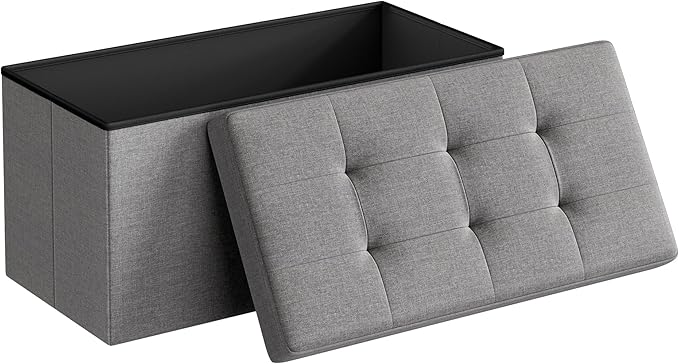 SONGMICS MAZIE Collection - 30 Inches Folding Storage Ottoman Bench, Ottoman Foot Rest, End of Bed Bench, Storage Chest, Load 660 lb, for Living Room, Bedroom, Entryway, Light Gray ULSF47G-Ruum Studio Home