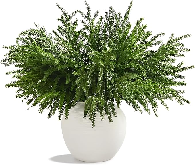 WeGuard 32 Pcs Real Touch Artificial Norfolk Pine Branches, 18 Inches Faux Cedar Pine Stem Fake Christmas Greenery Picks for Vase DIY Garland Wreath Christmas Decor Home Decor-Ruum Studio Home