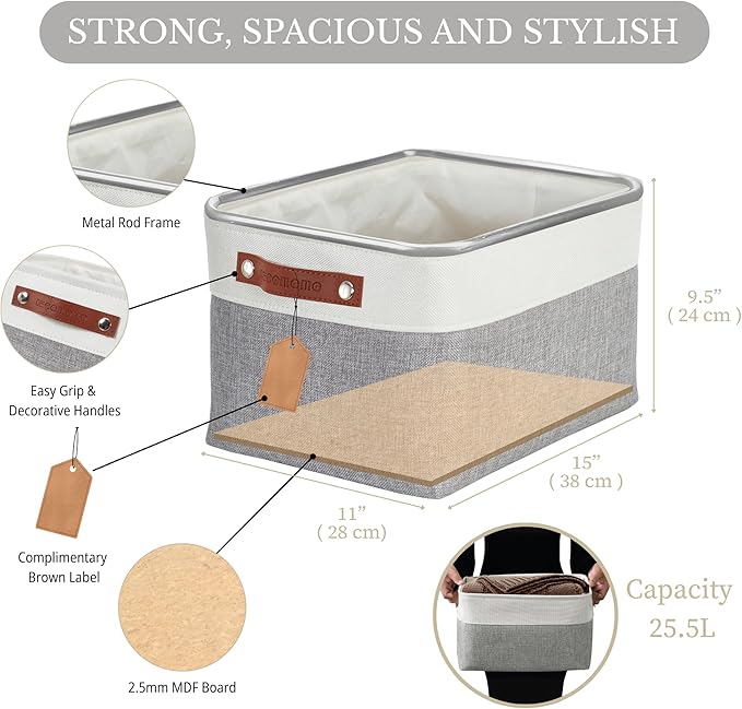 DECOMOMO Storage Bins Fabric Storage Baskets for Shelves, Linen Closet Organization Toys Nursery (Grey and White, Large - 1 Pack)-Ruum Studio Home