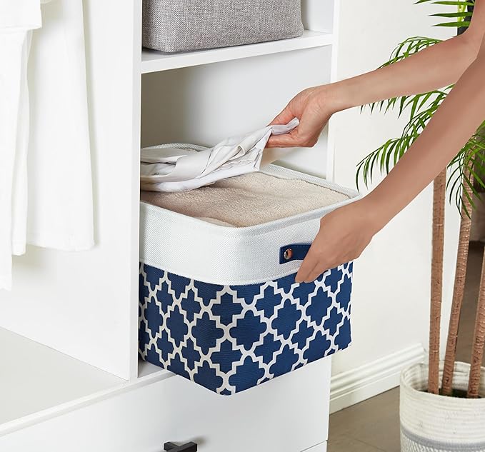 DECOMOMO Blue Storage Bins Fabric Storage Baskets for Shelves, Linen Closet Organization Toys Nursery (Blue Patterns, Large - 3 Pack)-Ruum Studio Home