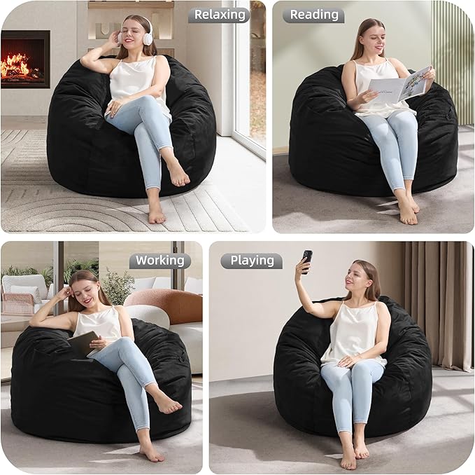 Hobestluk 3FT Bean Bag Chair Giant Bean Bag Chairs for Adults Large Bean Chairs with Removable Cover, Beanbag Chair with Filler, Adult Bean Bag Chairs for Living Room, Bedroom-Ruum Studio Home