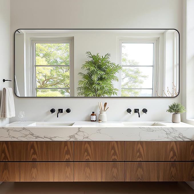 Bathroom Mirror 72" x 30", Large Rectangle Wall Mirror, Black Metal Frame Wall Mounted Mirrors for Bathroom, Vanity, Bedroom, Entryway Decor(Horizontal/Vertical)-Ruum Studio Home