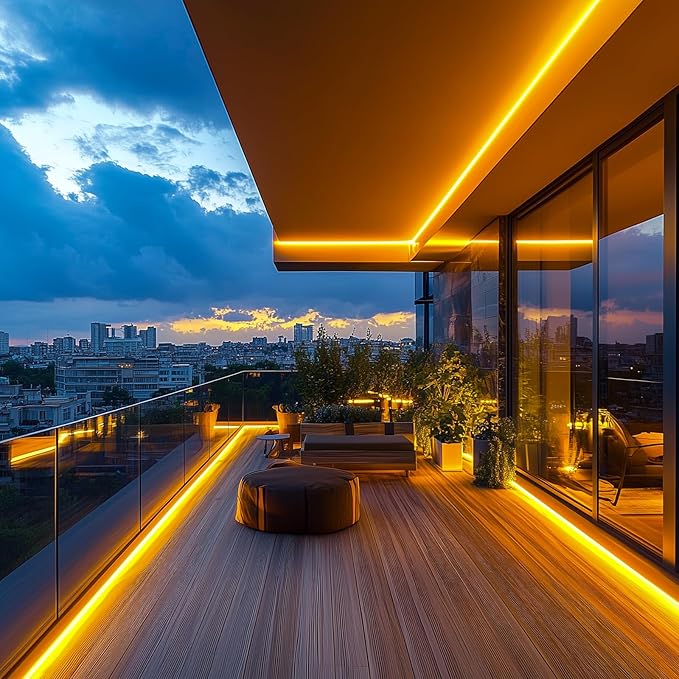 GZBtech Flexible LED Neon Rope Lights 16.4FT,AC 110-120V Waterproof Strip Light, 120LEDs/M Cuttable Connectable Neon Lighting for Indoor Outdoor Home Decor/Commercial Building Use-Amber 5M-Ruum Studio Home