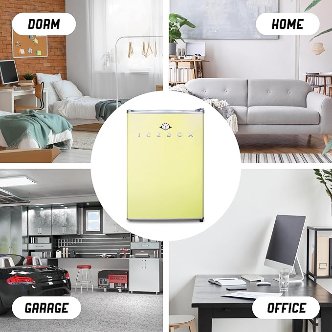 2.5 Cu. Ft. Compact Refrigerator, ENERGY STAR Certified Small Refrigerator, Single Door Mini Fridge with Freezer, R600a Refrigerant, IBCR25SUN , Sun Yellow-Ruum Studio Home