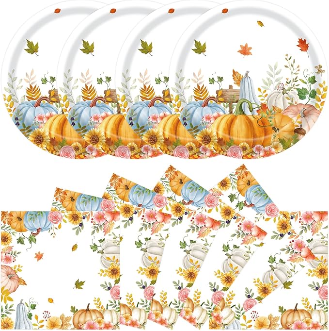 40Pcs Fall Paper Plates and Napkins Party Supplies, Disposable Thanksgiving Pumpkin Flower Wreath Plates Napkins Dinnerware Set for Autumn Theme Party Decorations (Fall)-Ruum Studio Home