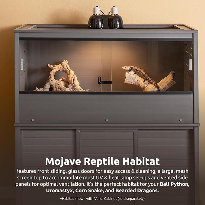 New Age Pet ECOFLEX 48-Inch Mojave Reptile Lounge in Grey- Durable Wood Plastic Composite Habitat with Vented Side Panels, Removable Sliding Glass Doors & Lock, Easy Assembly-Ruum Studio Home