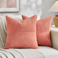 Fancy Homi 2 Packs Coral Big Decorative Throw Pillow Covers 24x24 Inch for Living Room Couch, Rustic Farmhouse Boho Home Decor, Soft Corss Corduroy Patchwork Accent Peach Square Cushion Case 60x60 cm-Ruum Studio Home