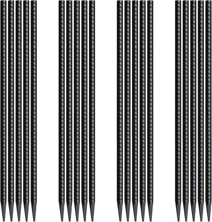 Rebar Stakes 16 Inch 20 Pack Heavy Duty Ground Anchors with Chisel Point End Long Straight Steel Tent Stakes 3/8" Thickness Metal Spikes Black Coated for Concrete Timber Camping Garden Plant-Ruum Studio Home
