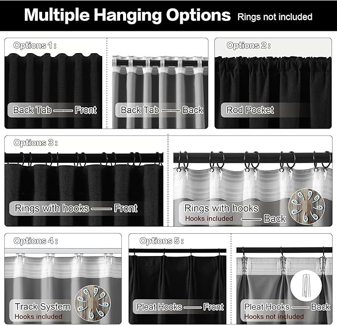 RAIN CITY Black Blackout Curtains 100 Inches Long, Custom Made Textured Linen Black Out Pleated Look Curtains with Hooks Window Drapes for Bedroom Living Room-50x100-inch 2 Panels Set-Ruum Studio Home
