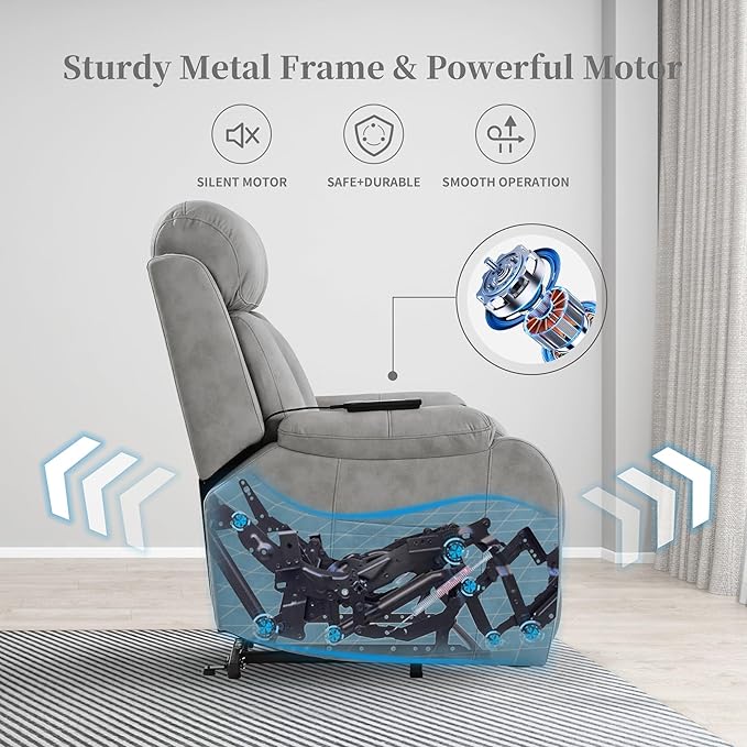 Power Lift Chair Recliners for Elderly, Leathaire Modern Adult Power Lift Chair Overstuffed Electric Lift Recliner Chair with Side Pocket for Living Room Bedroom (Light Gray)-Ruum Studio Home
