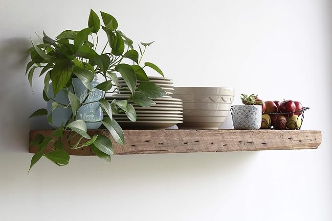 Urban Legacy Reclaimed Barn Beam Deep Shelves | Deep Shelves with Brackets Included, Set of 2 | (Natural Low Profile Bracket, 48" x 11" x 3")-Ruum Studio Home