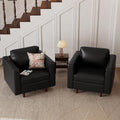 Faux Leather Oversized Accent Chair with Storage Deep Seat Single Sofa Large Reading Armchair for Living Room Bedroom Office Black Set of 2-Ruum Studio Home