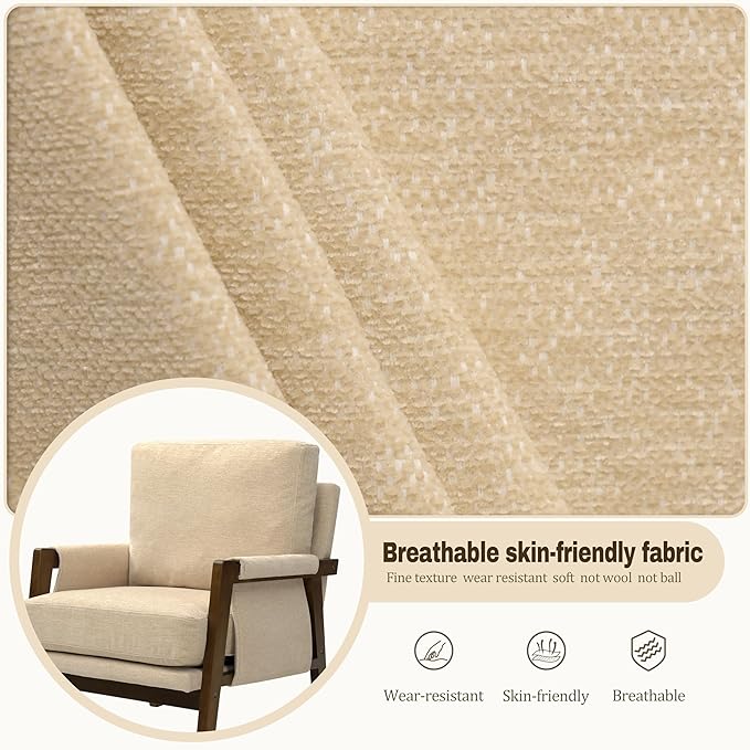 Modern Accent Chairs Set of 2 for Living Room Mid Century Arm Chairs Upholstered Bedroom Chairs Comfy Lounge Chairs with Solid Wood Frame, Beige-Ruum Studio Home