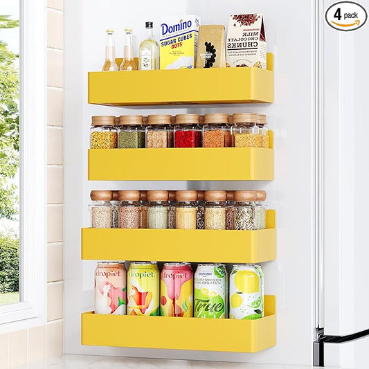 Magnetic Spice Rack for Refrigerator, Kitchen Organizer and Storage Shelf, Yellow(4 Pack)…-Ruum Studio Home