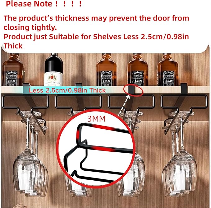 LINFIDITE Wine Glass Holder 2PCS Stemware Rack Hanger Under Cabinet Wine Glass Rack Kitchen Hanging Storage Rack Organizer,Black-Ruum Studio Home