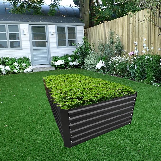 8x3x2FT Metal Raised Garden Bed Kit, Galvanized Outdoor Garden Bed Planter Box for Vegetables, Flowers, Herbs, Succulents and More, Black-Ruum Studio Home