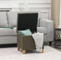 Adeco Fabric Storage Ottoman Bench with Solid Wood Legs, 17.7" Square Olive Green Leathaire Cube Foot Stool, Upholstered Button Tufted Vanity Chair with Hinged Lid for Living Room, Bedroom, Dorm-Ruum Studio Home