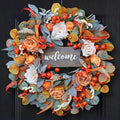 Fall Wreath for Front Door, 24 Inch Autumn Wreath with lamb's Ear Leaves, Roses, Berries & Wooden Sign,Fall Decorations for Home, Artificial Flowers Harvest and Thanksgiving Indoor & Outdoor-Ruum Studio Home