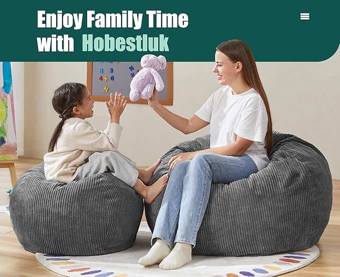 Hobestluk 3.5FT Bean Bag Chair Large Bean Bag with Filler Included Bean Bag Chairs for Adults Teardrop Bean Bag Chair with Removable Cover for Bedroom Living Room - (Large, Grey)-Ruum Studio Home