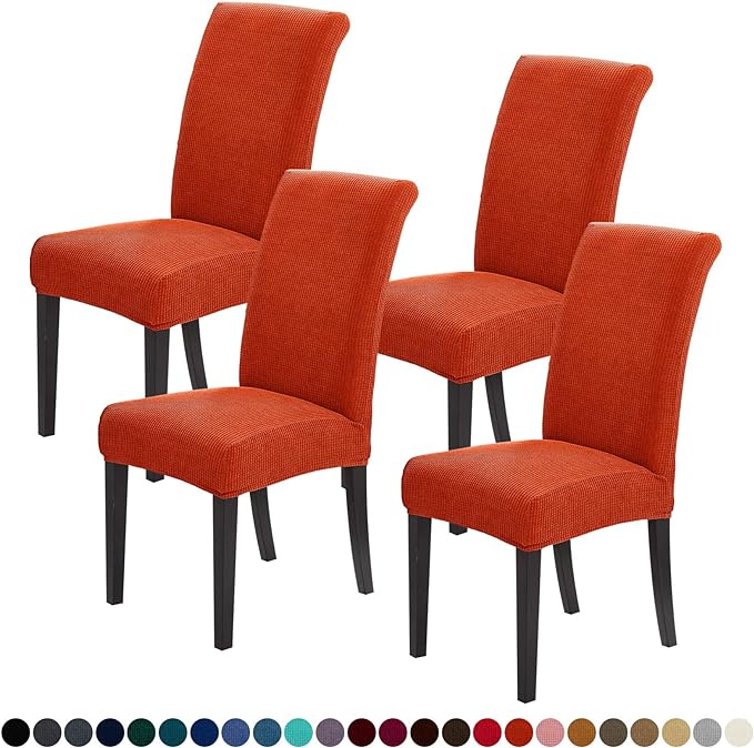 Joccun Chair Covers for Dining Room Set of 4, Dining Chair Slipcovers Stretch Dining Room Chair Covers Seat Protector,Parsons Chair Cover for Home,Hotel,Banquet(Pureed Pumpkin,4 Pack)-Ruum Studio Home