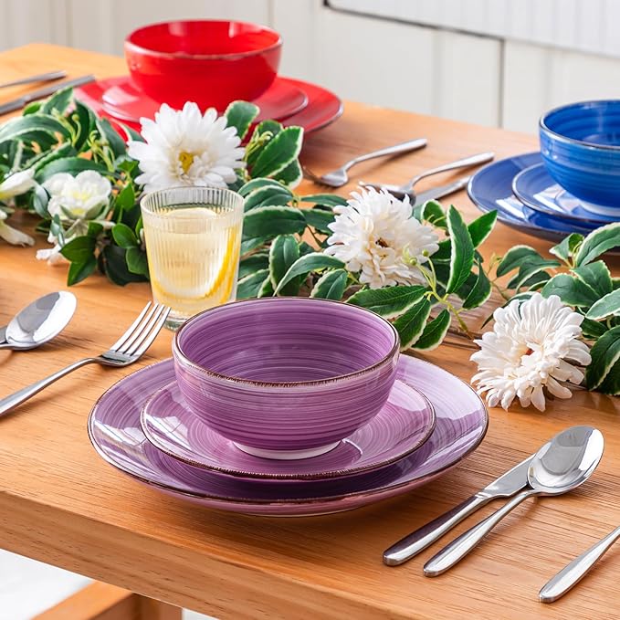 vancasso Bonita Dinnerware Set Muticolor Stoneware 18 Pieces Service for 6, Handpainted Spirals Pattern Stoneware Plates and Bowls Set-Ruum Studio Home