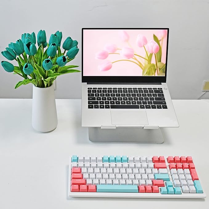 Mandy's Artificial Tulips 20 Stems Teal PU Faux Flowers for Wedding Home Decor 13.5 Inch-Ruum Studio Home