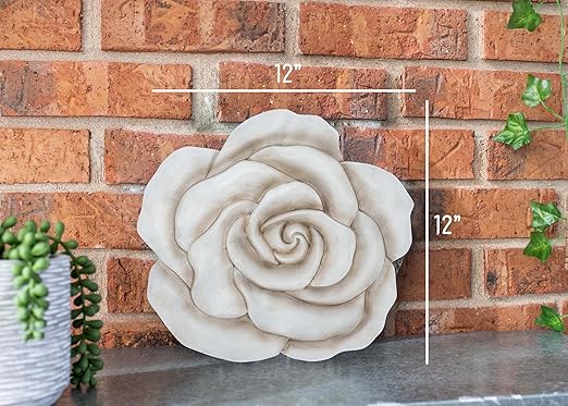 NAT & Jules Rose Flower Shaped Dimensional Indoor Outdoor 12 inch Cast Resin Decorative Garden Stepping Stone, Patio, Walkway Sculpture Yard Art, White-Ruum Studio Home