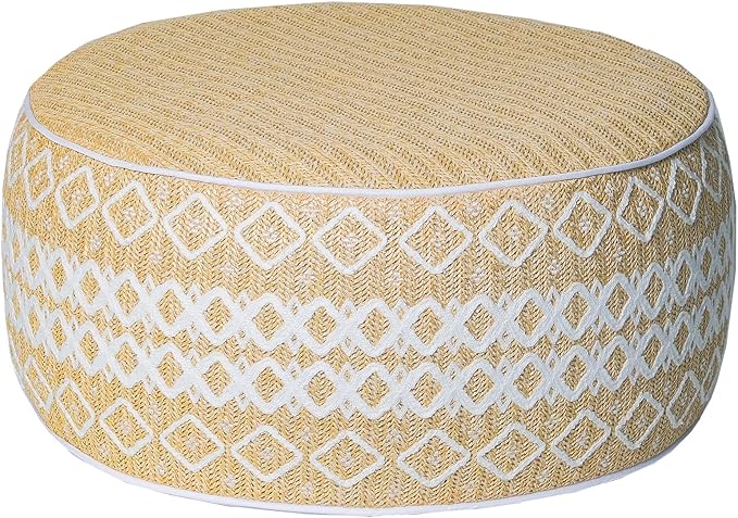 Outdoor Inflatable Ottoman with Air Pump, Embroidery Patio Footrest Stool D21”x H9”, Round Pouf Ottoman with Portable Handle Suitable for Garden, Camping, Bedroom, Living Room-Ruum Studio Home